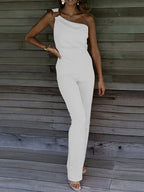 Combinaison longue femme asymétrique à une bretelle, cinq coloris, blanc