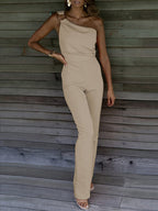 Combinaison longue femme asymétrique à une bretelle, cinq coloris, beige