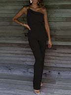 Combinaison longue femme asymétrique à une bretelle, cinq coloris, noir