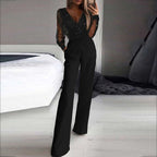 Combinaison de soirée scintillante femme, jambes larges, noire, noir