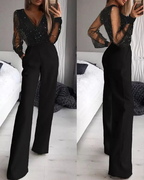 Combinaison de soirée scintillante femme, jambes larges, noire