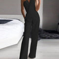 Combinaison longue femme sans manches, coupe ajustée, noir
