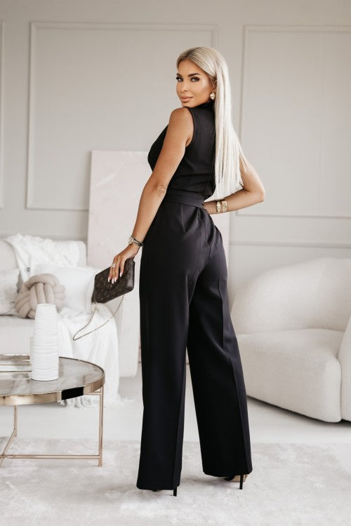 Combinaison pantalon femme fluide, décolleté croisé, ceinture