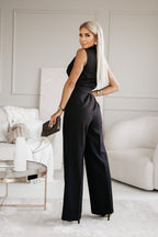 Combinaison pantalon femme fluide, décolleté croisé, ceinture