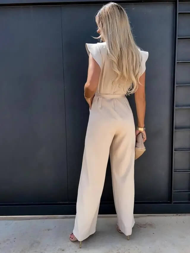 Combinaison longue femme à manches volantées et ceinture