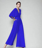 Combinaison fluide femme à manches papillon et col V croisé, bleu