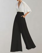 Combinaison pantalon femme à manches papillon et col V, neuf coloris, blanc et noir