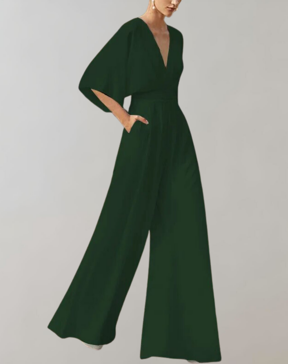 Combinaison pantalon femme à manches papillon et col V, neuf coloris, vert