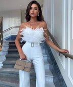 Combinaison femme haut bustier, jambe fluide, cinq coloris, blanc
