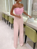 Combinaison femme haut bustier, jambe fluide, cinq coloris, rose