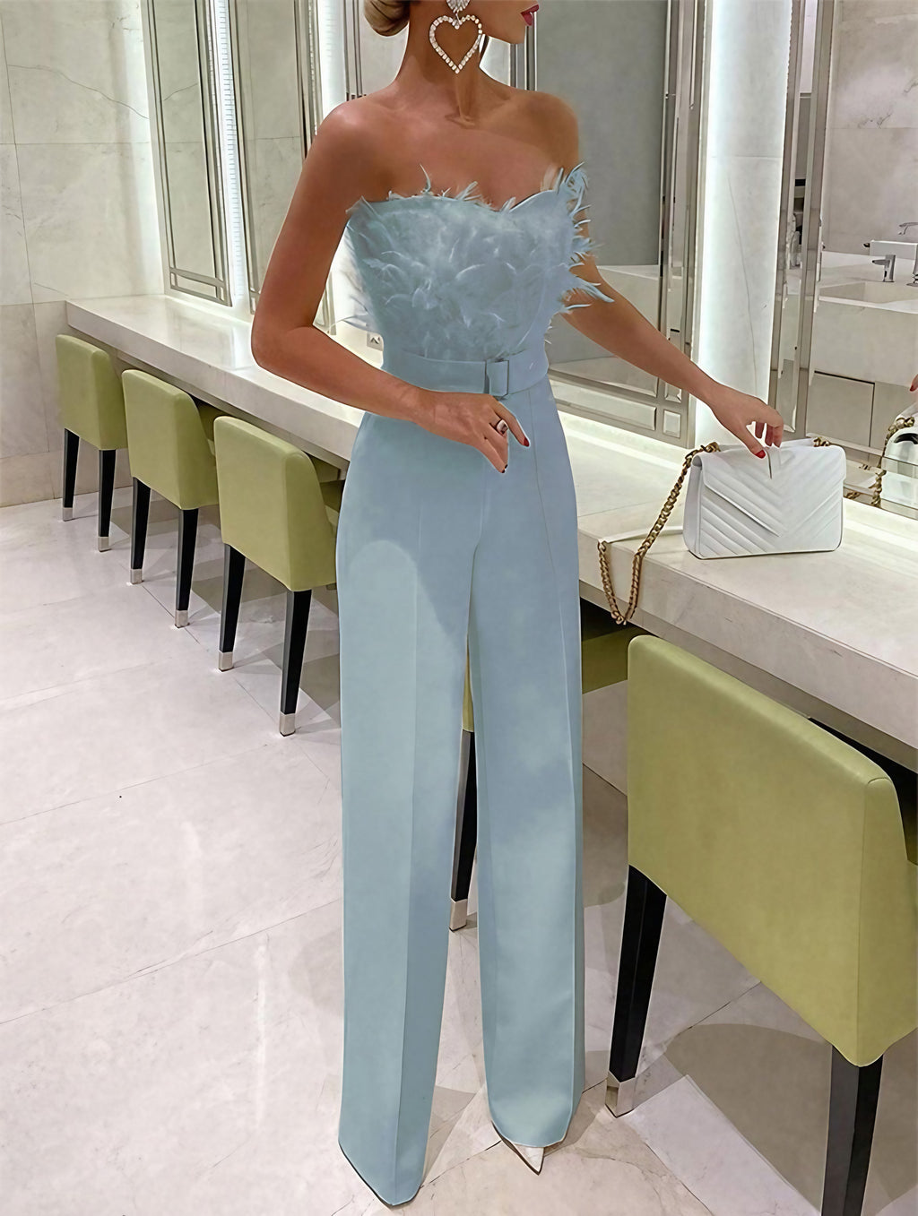 Combinaison femme haut bustier, jambe fluide, cinq coloris, bleu