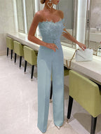 Combinaison femme haut bustier, jambe fluide, cinq coloris, bleu