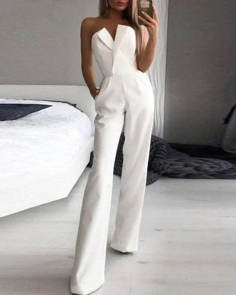 Combinaison pantalon femme sans manches, noir, blanc ou rouge, blanc