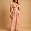 Combinaison pantalon femme longue et ajustée, cinq coloris, rose clair