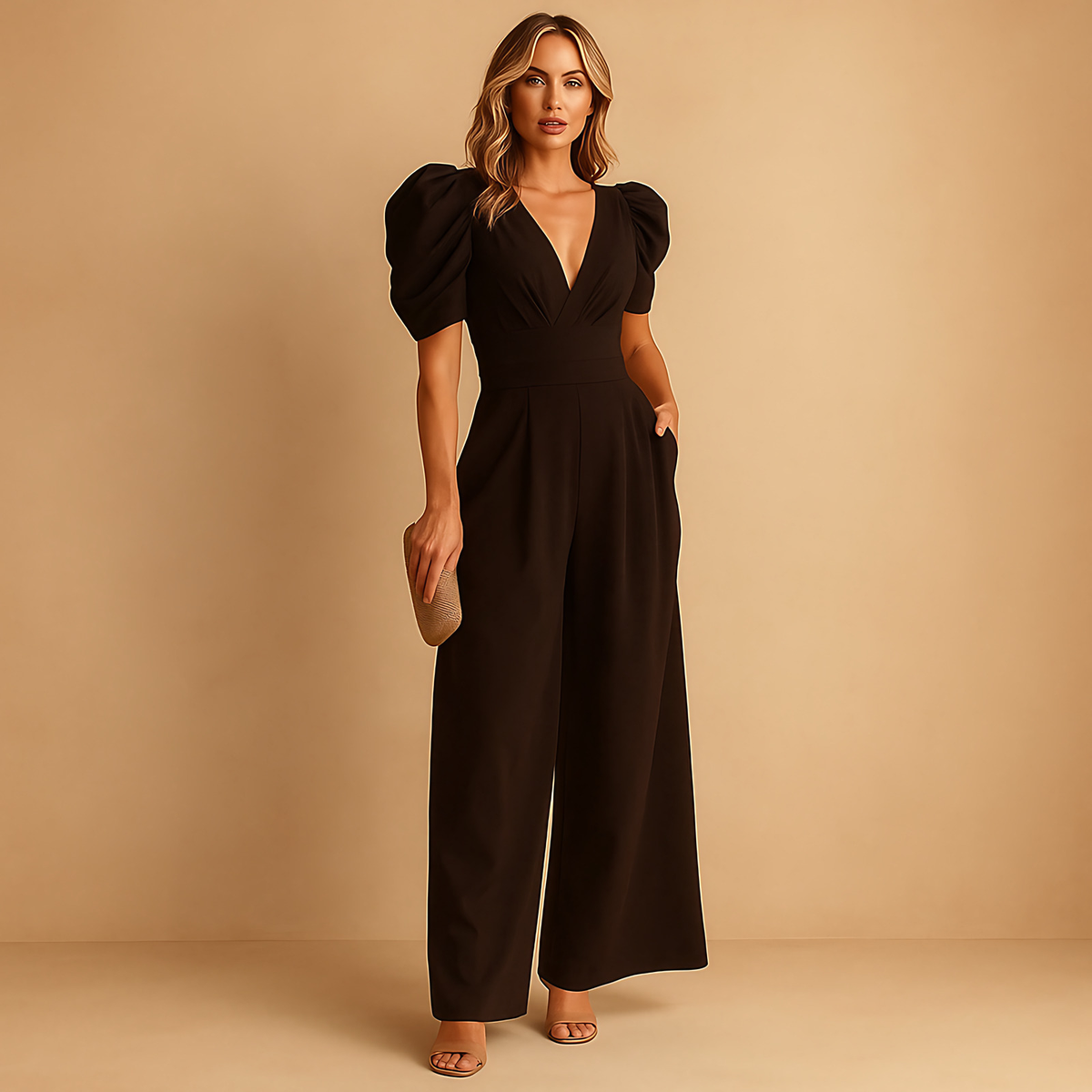 Combinaison pantalon femme longue et ajustée, cinq coloris, noir