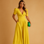 Combinaison pantalon femme longue et ajustée, cinq coloris, jaune