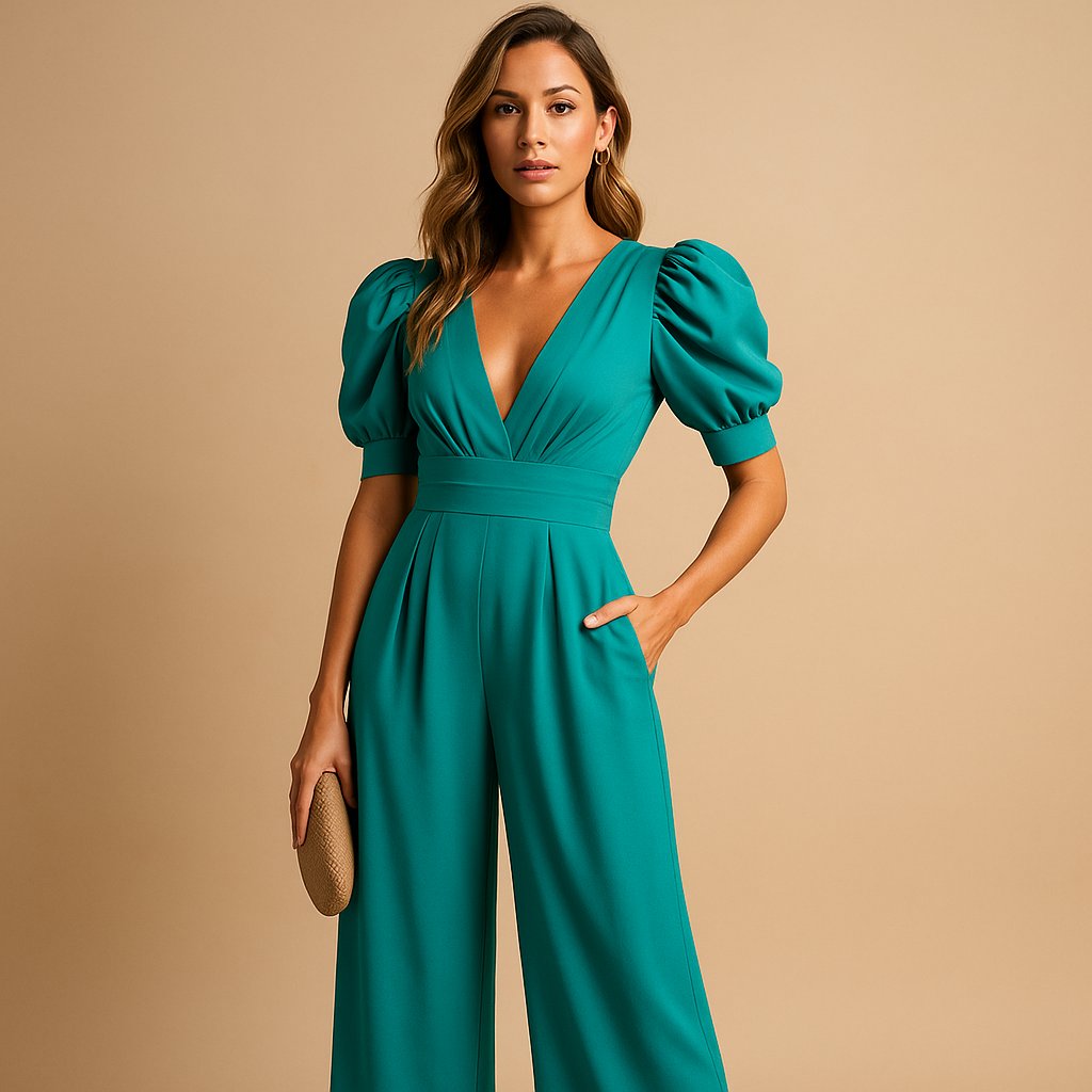 Combinaison pantalon femme longue et ajustée, cinq coloris, turquoise