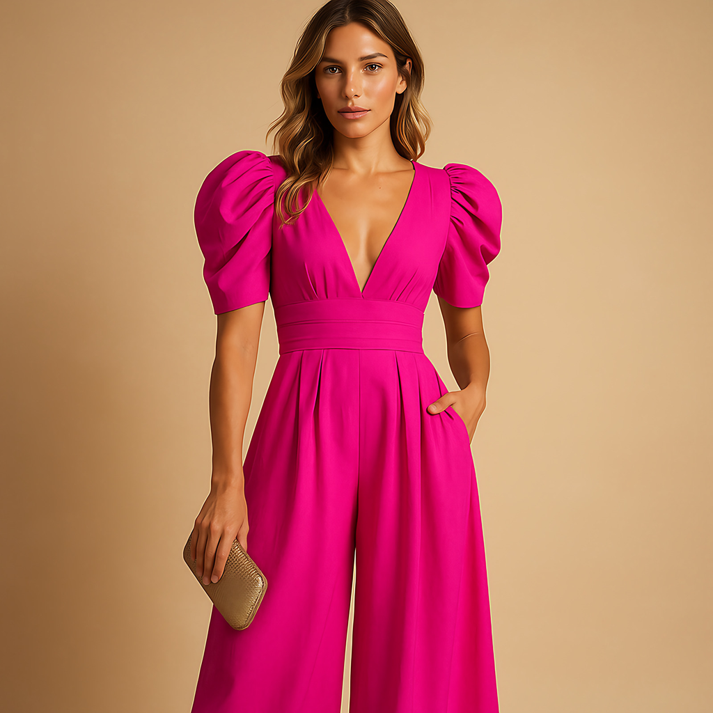 Combinaison pantalon femme longue et ajustée, cinq coloris, rose rouge