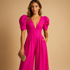 Combinaison pantalon femme longue et ajustée, cinq coloris, rose rouge