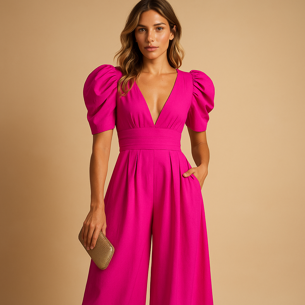 Combinaison pantalon femme longue et ajustée, cinq coloris, rose rouge