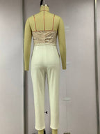 Combinaison blanche femme dos nu, haut bustier pailleté