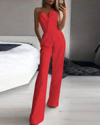Combinaison longue femme sans manches, trois coloris, rouge