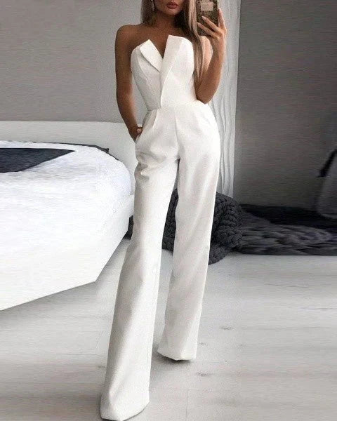Combinaison longue femme sans manches, trois coloris, blanc