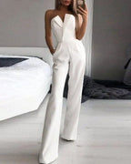 Combinaison longue femme sans manches, trois coloris, blanc