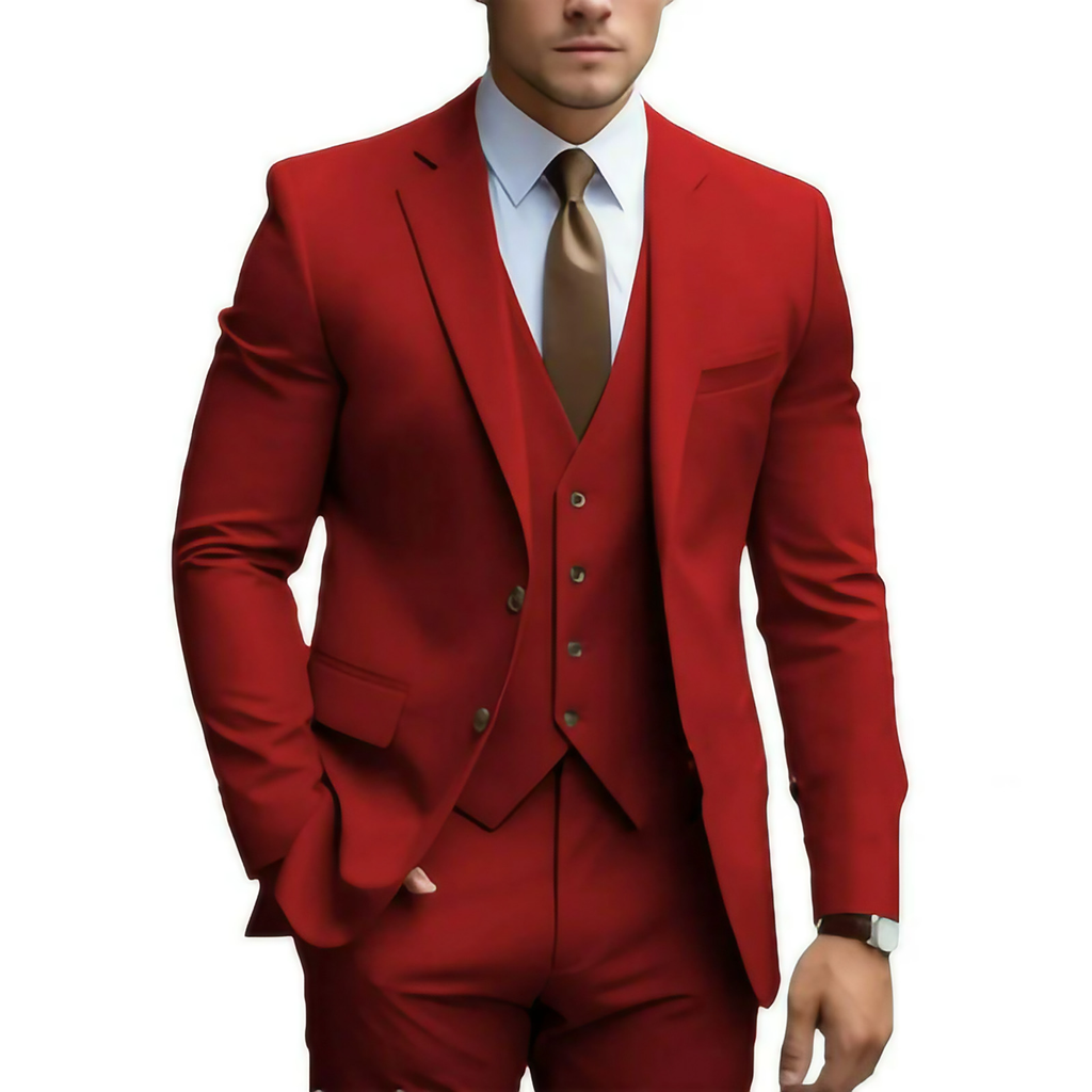 Costume 3 pièces homme pour mariage, veste, gilet et pantalon, rouge