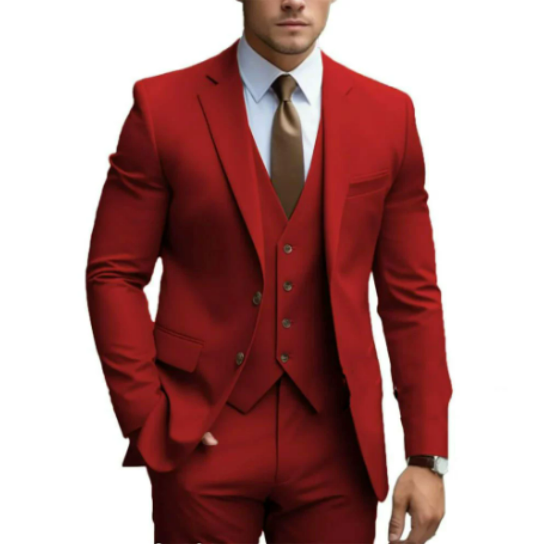 Costume 3 pièces homme pour mariage, veste, gilet et pantalon, rouge