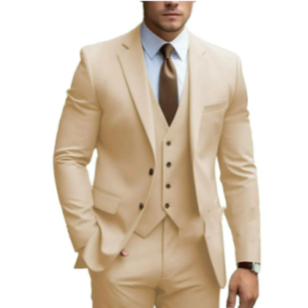 Costume 3 pièces homme pour mariage, veste, gilet et pantalon, beige