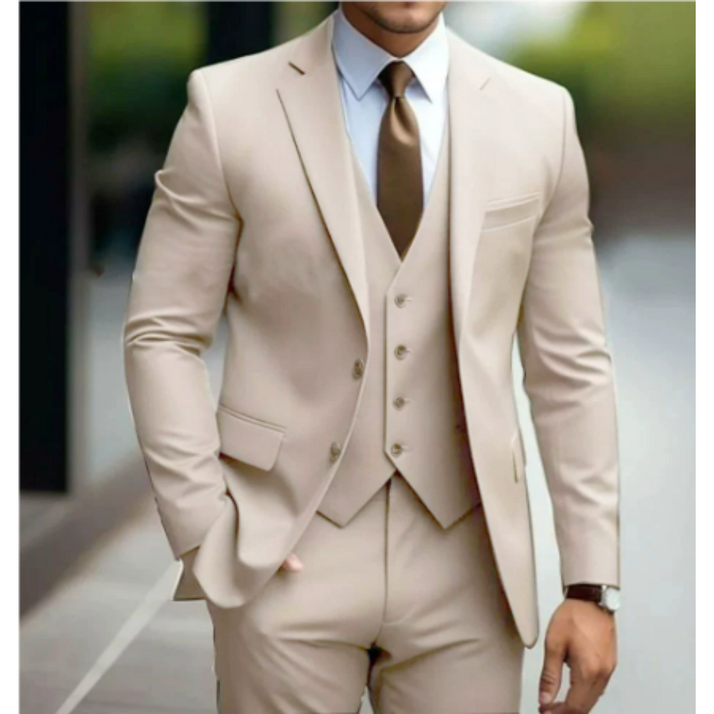 Costume 3 pièces homme pour mariage, veste, gilet et pantalon, kaki