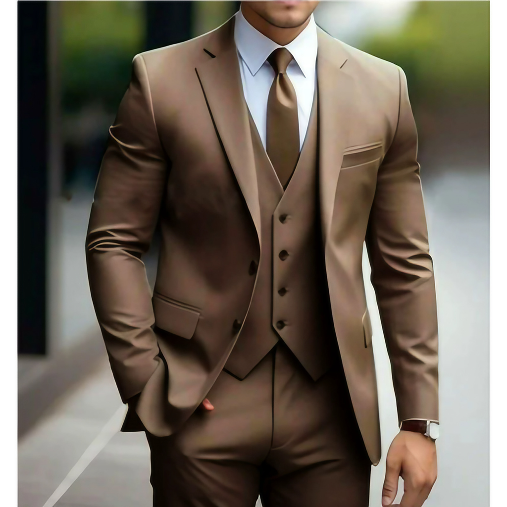 Costume 3 pièces homme pour mariage, veste, gilet et pantalon, marron