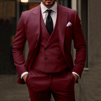 Costume 3 pièces homme, veste, gilet et pantalon, coupe ajustée, bordeaux