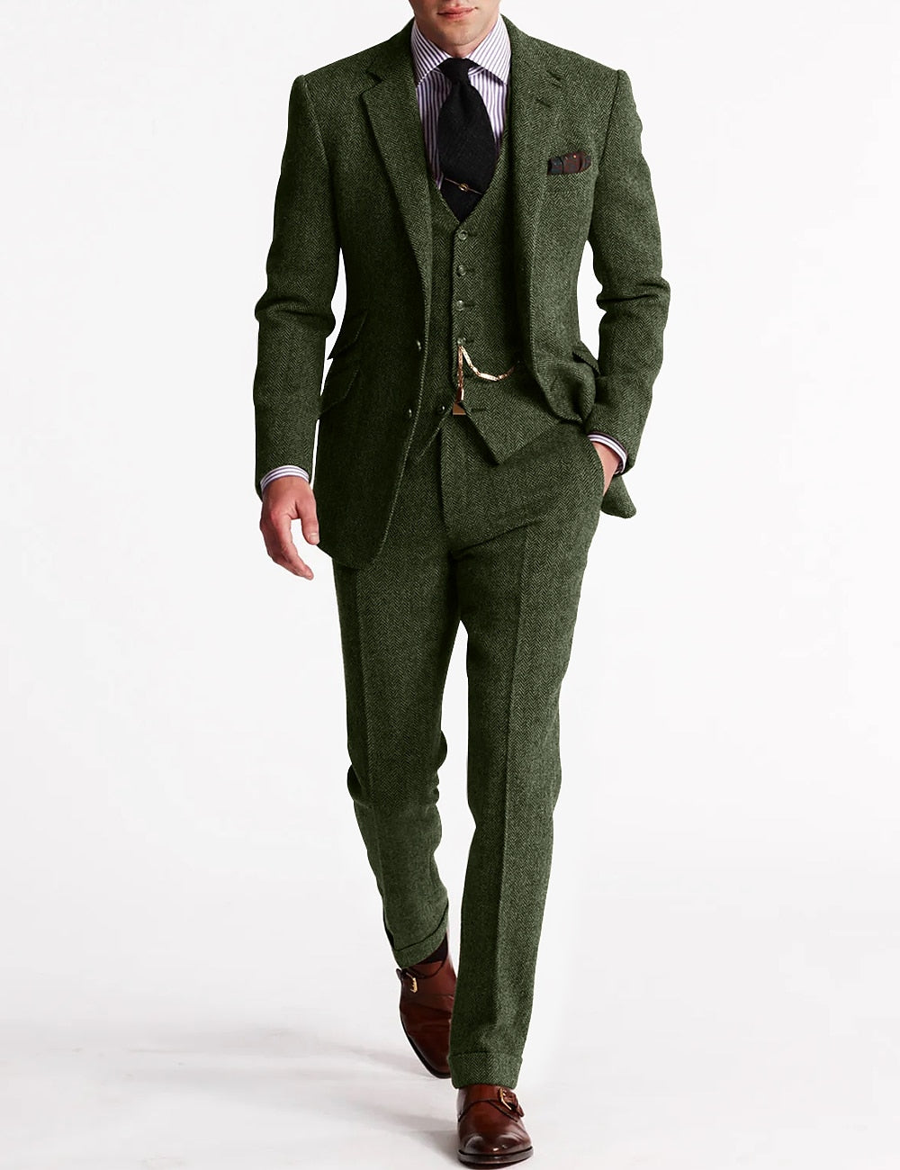 Costume 3 pièces homme en tweed, sept coloris, du S au 3XL, vert