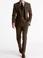 Costume 3 pièces homme en tweed, sept coloris, du S au 3XL, café
