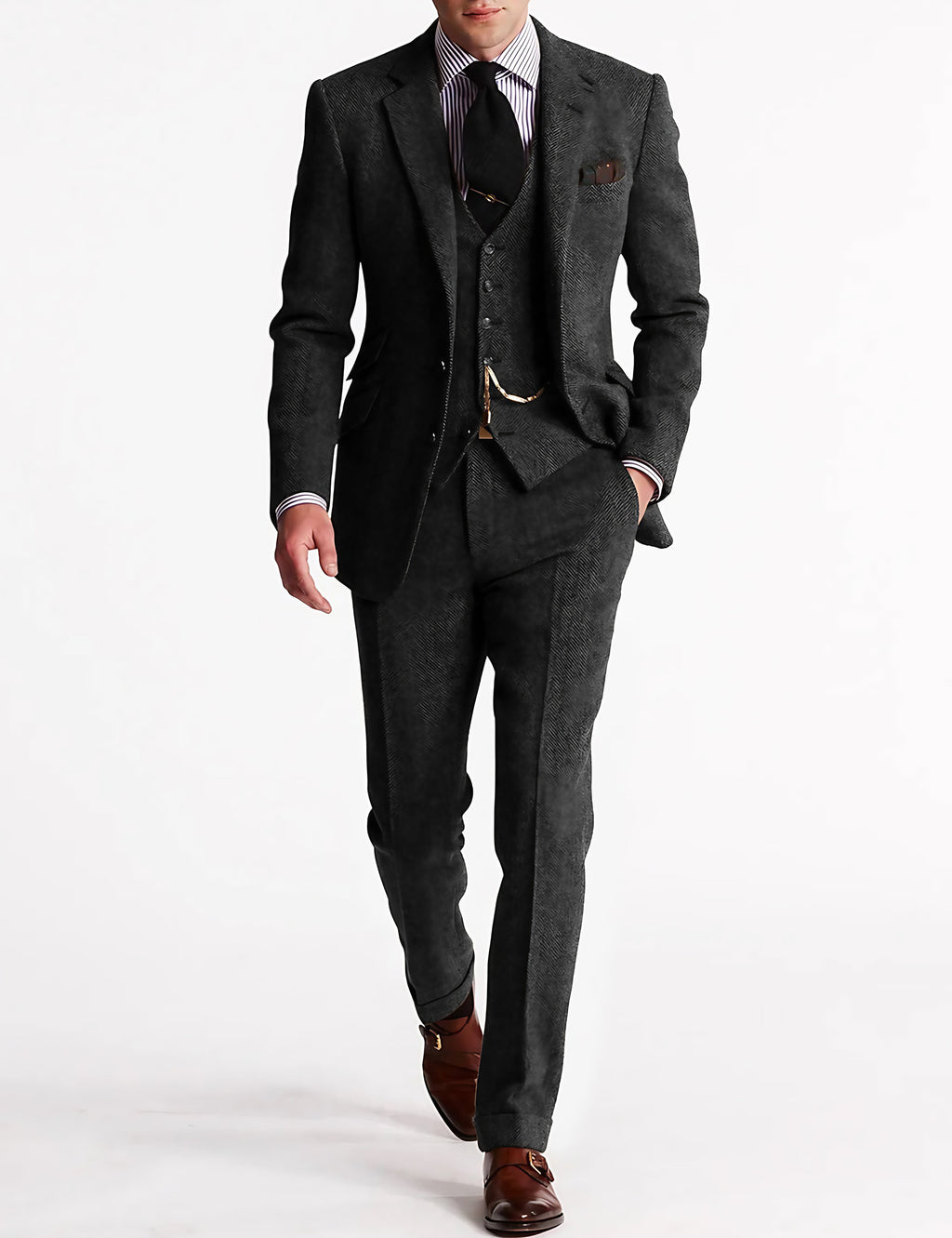 Costume 3 pièces homme en tweed, sept coloris, du S au 3XL, gris