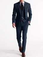 Costume 3 pièces homme en tweed, sept coloris, du S au 3XL, bleu marine