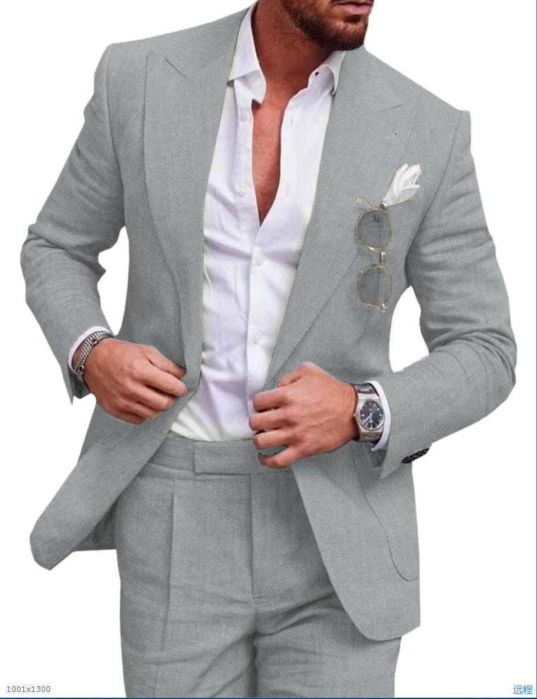 Costume de mariage homme deux pièces, simple boutonnage, gris clair