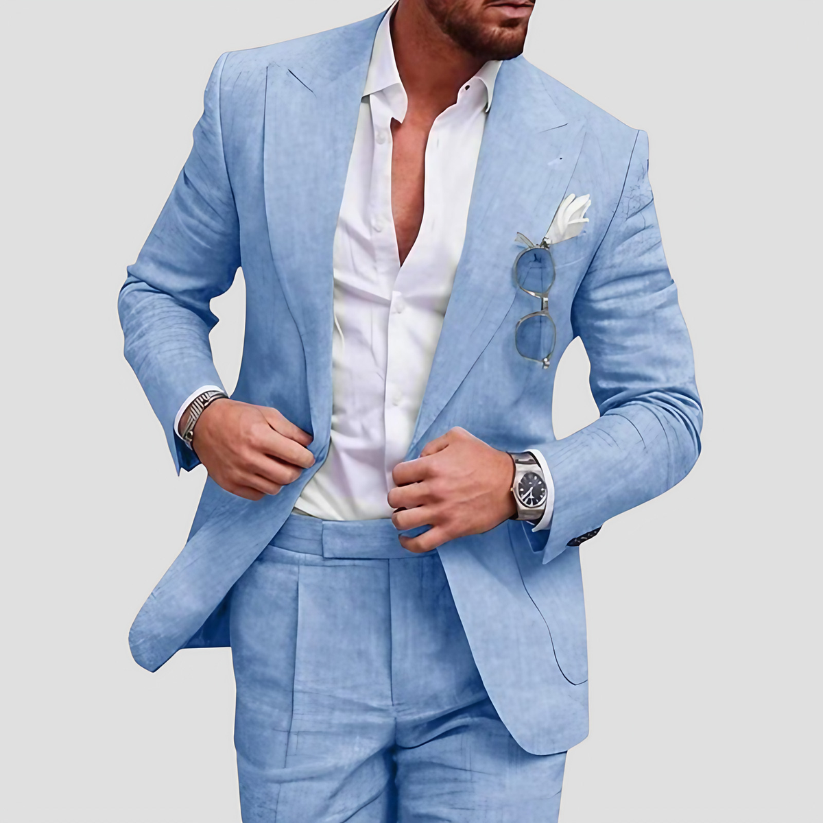 Costume homme deux pièces d'été, tons clairs, du M au 6XL, bleu clair