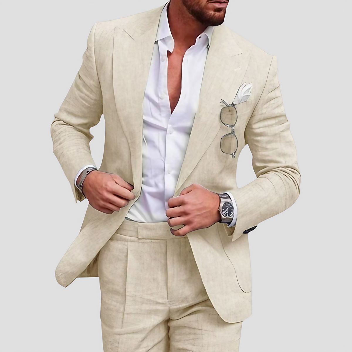 Costume homme deux pièces d'été, tons clairs, du M au 6XL, beige clair