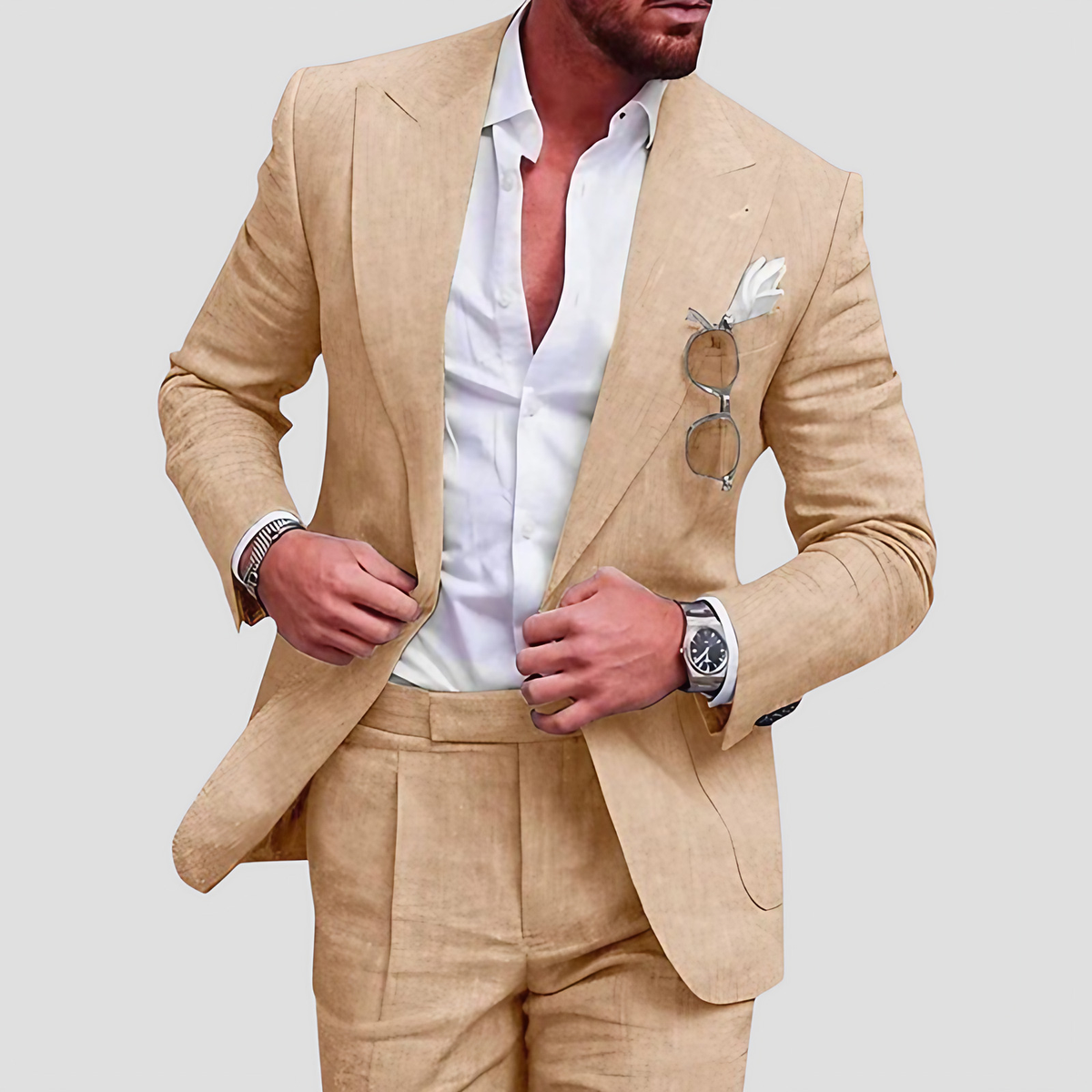 Costume homme deux pièces d'été, tons clairs, du M au 6XL, kaki