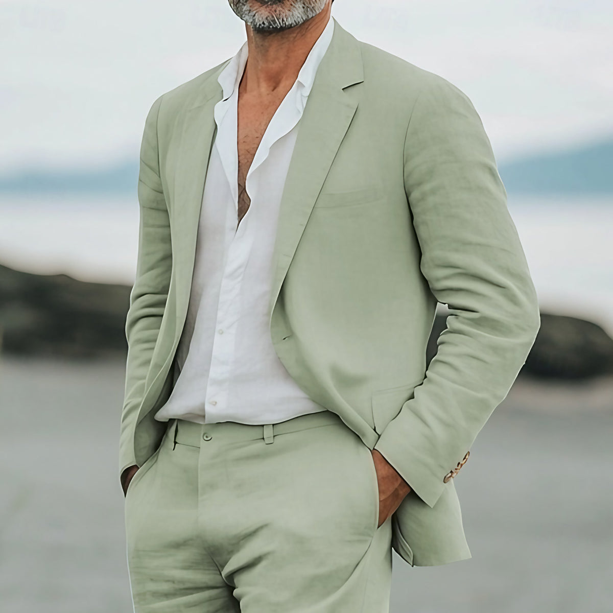 Costume d'été homme deux pièces, coupe ample, trois coloris, vert