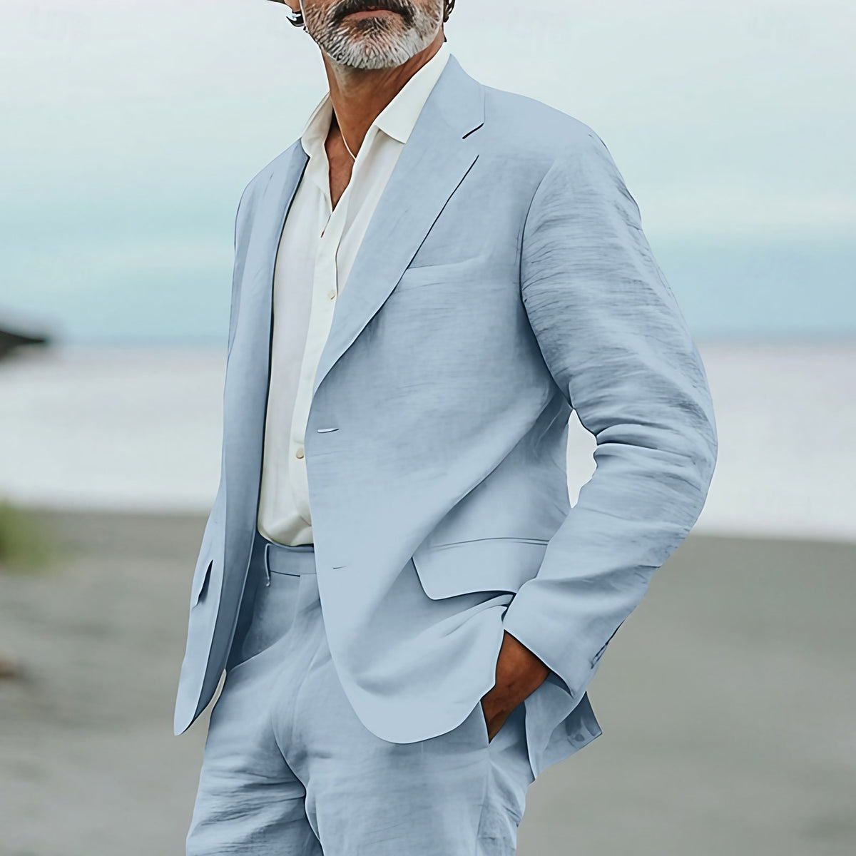 Costume d'été homme deux pièces, coupe ample, trois coloris, bleu ciel