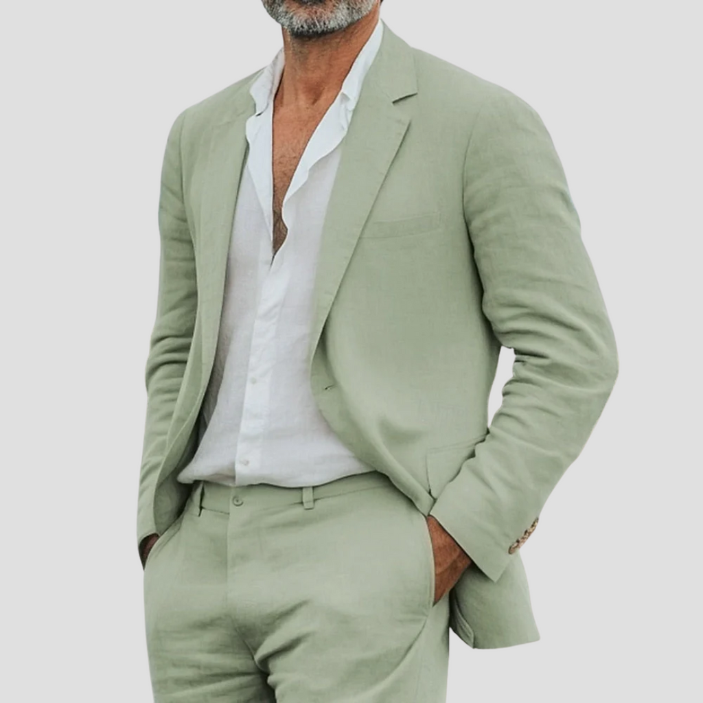 Costume homme d'été coupe décontractée, vert clair, bleu ou beige, vert clair
