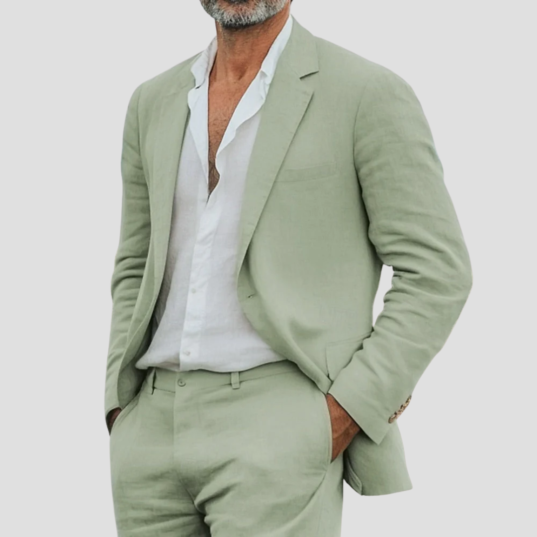 Costume homme d'été coupe décontractée, vert clair, bleu ou beige, vert clair