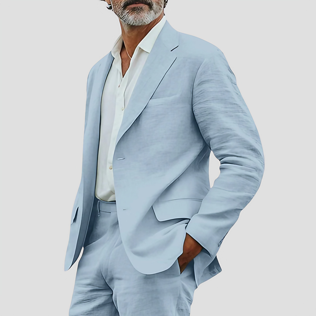 Costume homme d'été coupe décontractée, vert clair, bleu ou beige, bleu clair