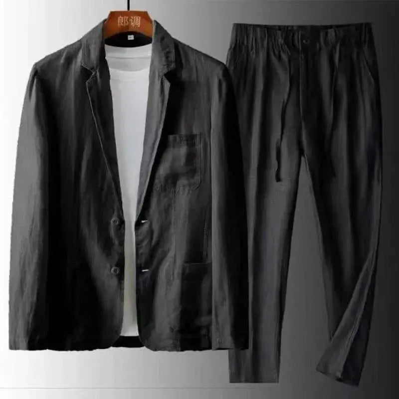 Costume homme d'été en tissu léger, noir, kaki ou blanc, noir
