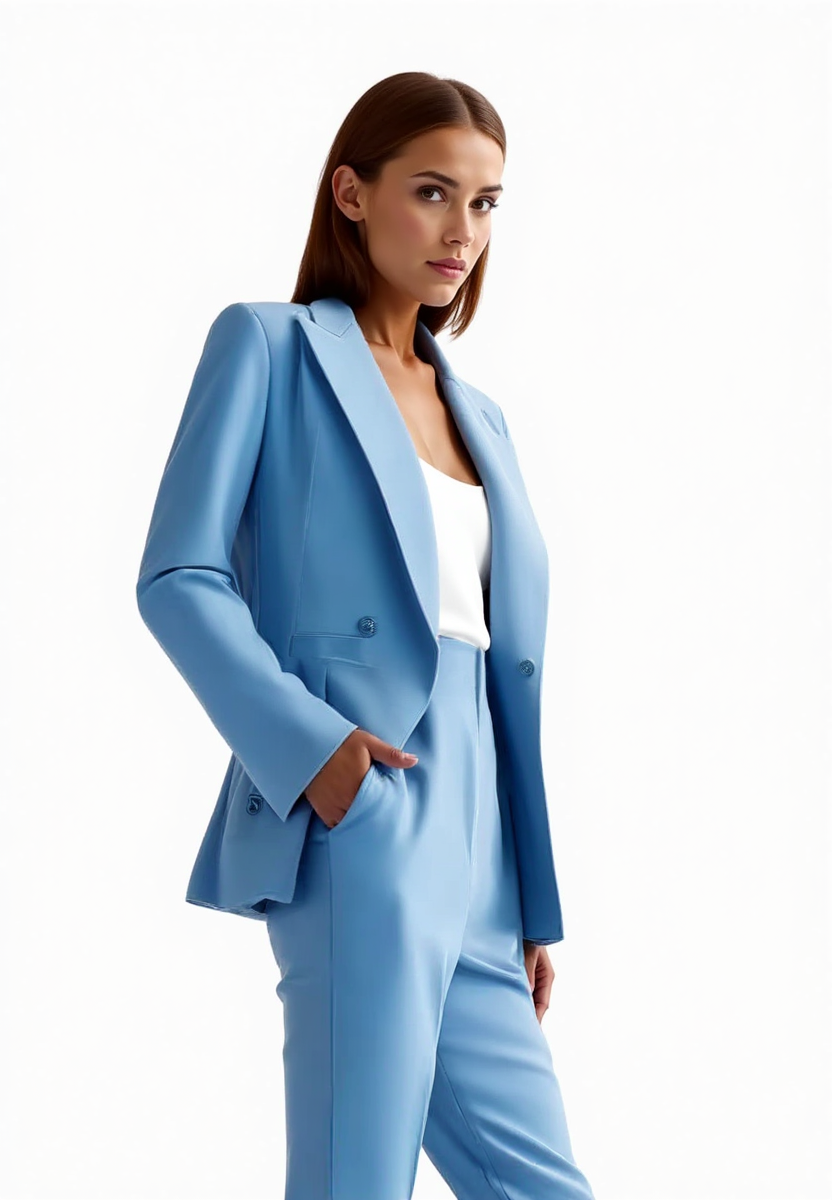 Tailleur pantalon femme 2 pièces, blazer et pantalon droit