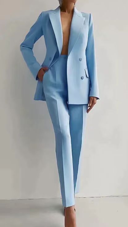 Tailleur pantalon femme 2 pièces, blazer et pantalon droit